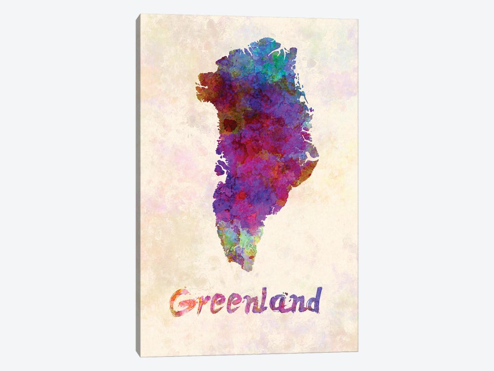 Greenland Map In Watercolor by Paul Rommer 1-piece Canvas Wall Art