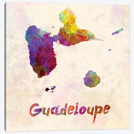 Guadeloupe Map In Watercolor Canvas Print #PUR1773} by Paul Rommer Canvas Wall Art