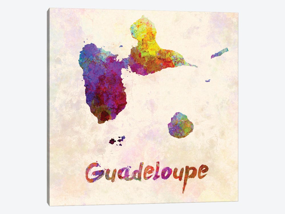 Guadeloupe Map In Watercolor by Paul Rommer 1-piece Canvas Art Print