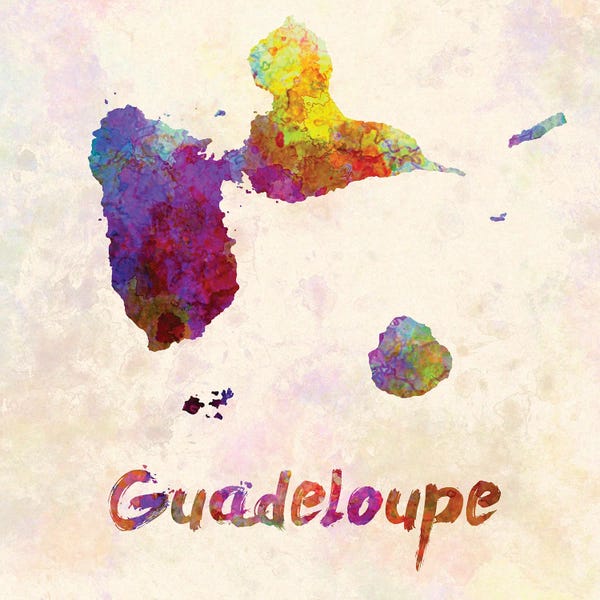 Caribbean: Guadeloupe Map In Watercolor by Paul Rommer