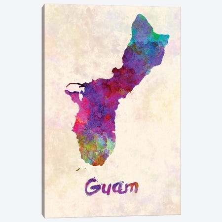 Guam Map In Watercolor Canvas Print #PUR1774} by Paul Rommer Canvas Art Print