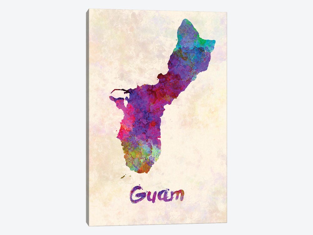 Guam Map In Watercolor by Paul Rommer 1-piece Canvas Artwork