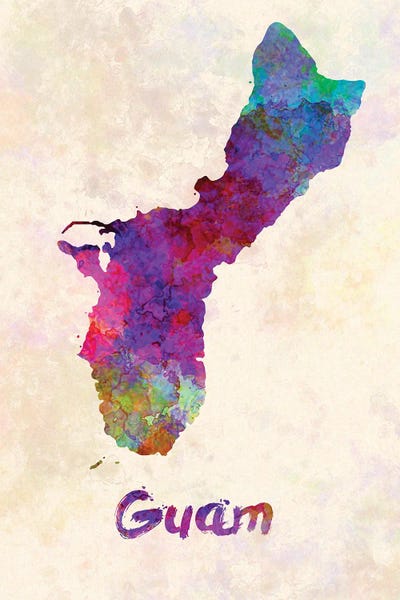 Micronesia: Guam Map In Watercolor by Paul Rommer