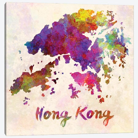 Hong Kong Map In Watercolor Canvas Print #PUR1775} by Paul Rommer Canvas Art Print