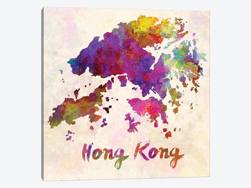 Hong Kong Map In Watercolor by Paul Rommer 1-piece Canvas Print