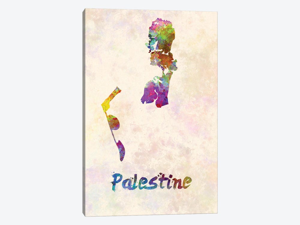 Palestine Map In Watercolor by Paul Rommer 1-piece Canvas Art