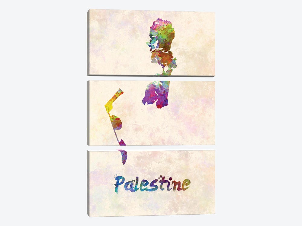Palestine Map In Watercolor by Paul Rommer 3-piece Canvas Art