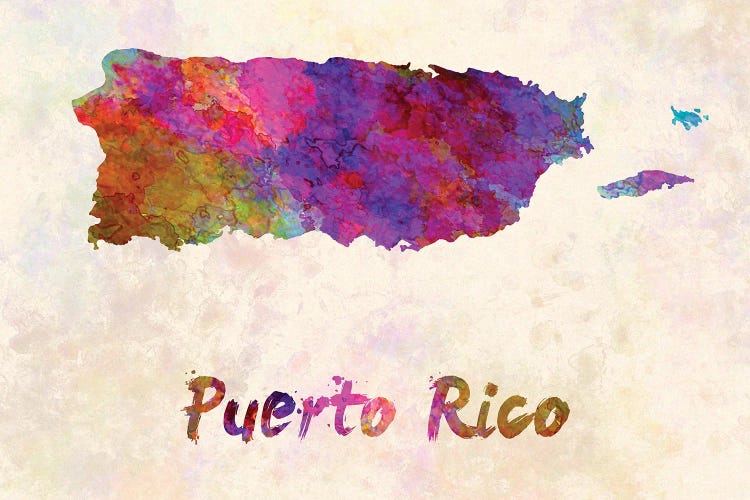 Puerto Rico Map In Watercolor by Paul Rommer canvas print
