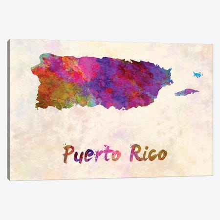 Puerto Rico Map In Watercolor Canvas Print #PUR1785} by Paul Rommer Canvas Art