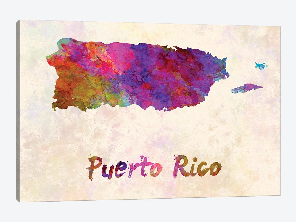 Puerto Rico Map In Watercolor by Paul Rommer 1-piece Canvas Wall Art