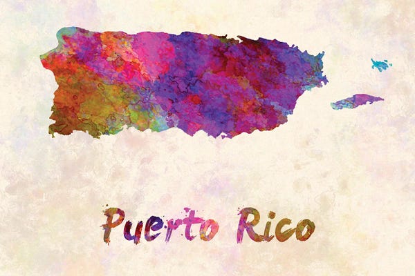 Paul Rommer: Puerto Rico Map In Watercolor by Paul Rommer