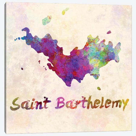 Saint Barthelemy Map In Watercolor Canvas Print #PUR1787} by Paul Rommer Canvas Art