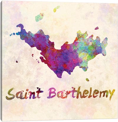 Saint Barthelemy Map In Watercolor Canvas Art Print - Country Maps