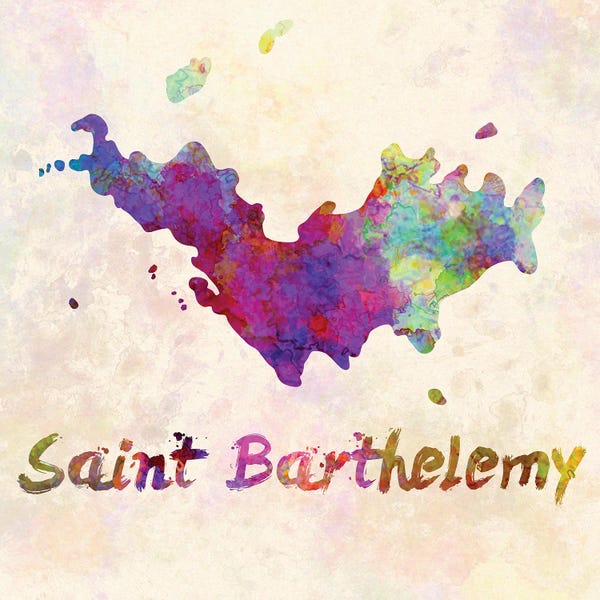 Paul Rommer: Saint Barthelemy Map In Watercolor by Paul Rommer