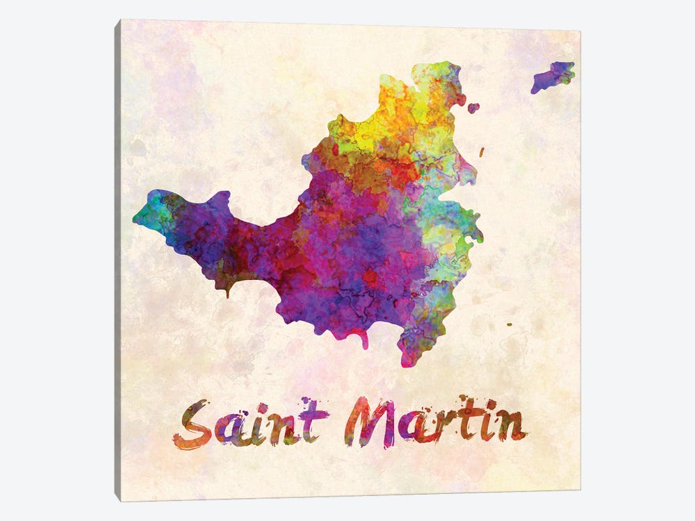 Saint Martin Map In Watercolor by Paul Rommer 1-piece Art Print