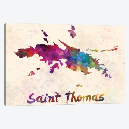 Saint Thomas Map In Watercolor Canvas Print #PUR1792} by Paul Rommer Canvas Wall Art