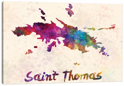 Saint Thomas Map In Watercolor Canvas Art Print - US Virgin Islands
