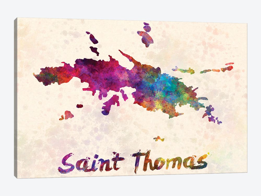 Saint Thomas Map In Watercolor by Paul Rommer 1-piece Canvas Art