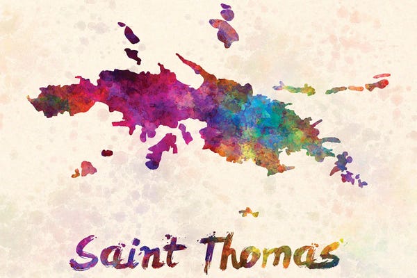 Caribbean: Saint Thomas Map In Watercolor by Paul Rommer