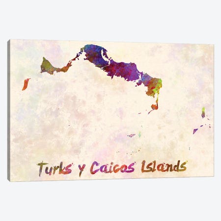 Turks Y Caicos Islands Map In Watercolor Canvas Print #PUR1795} by Paul Rommer Canvas Print