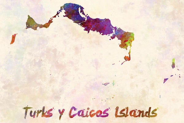 Large Map Art - Canvas Prints: Turks Y Caicos Islands Map In Watercolor by Paul Rommer