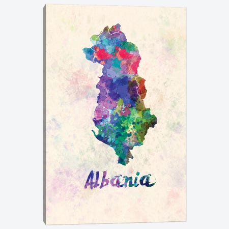 Albania Map In Watercolor Canvas Print #PUR1798} by Paul Rommer Canvas Art
