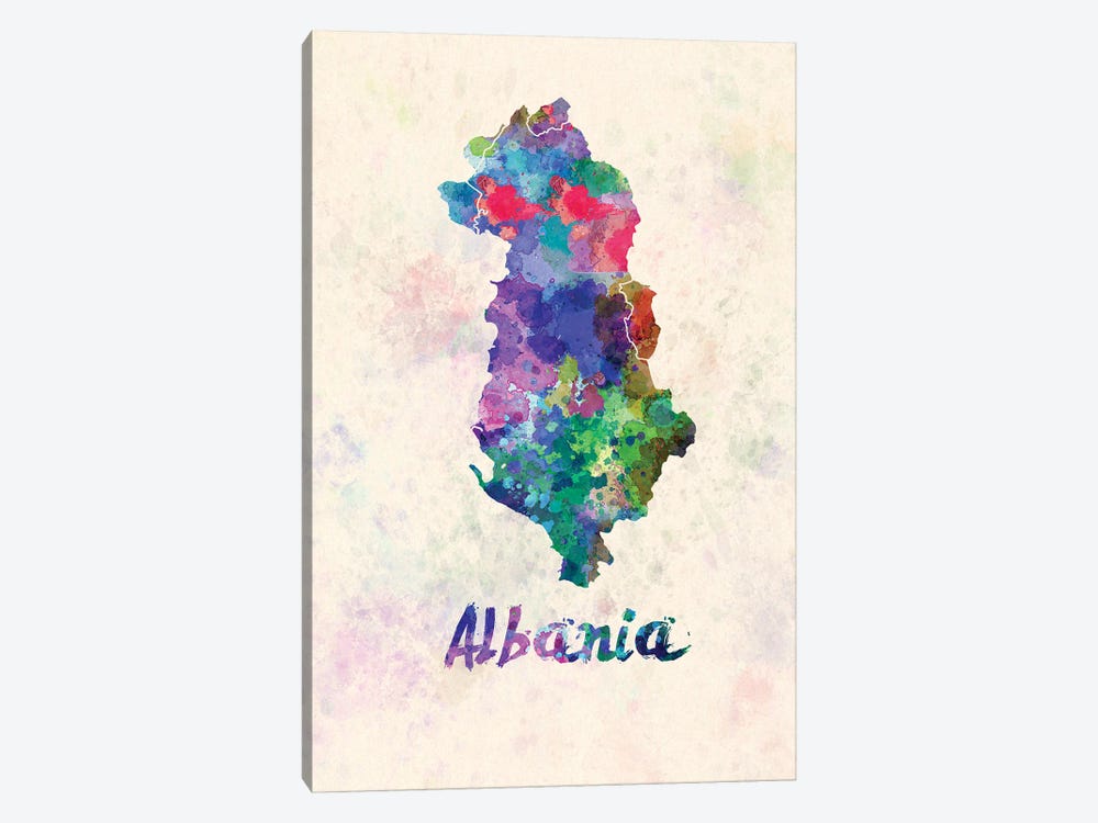 Albania Map In Watercolor by Paul Rommer 1-piece Canvas Art