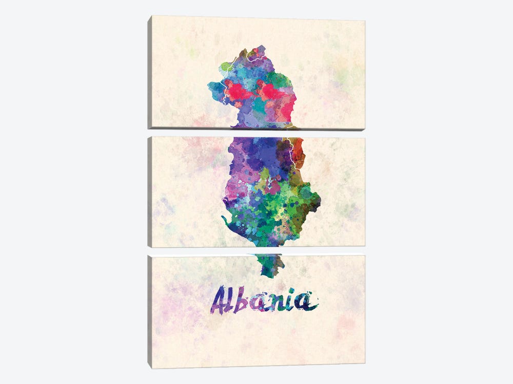 Albania Map In Watercolor by Paul Rommer 3-piece Canvas Art