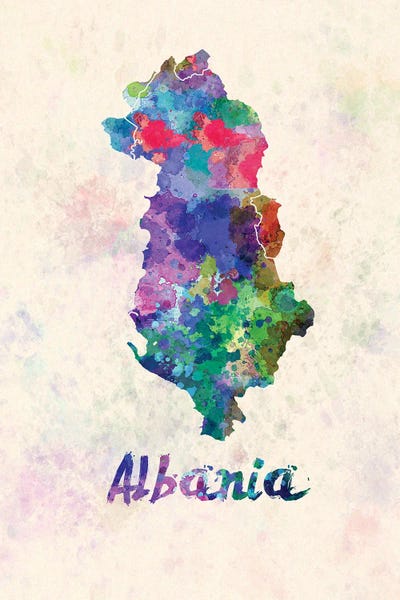 Paul Rommer: Albania Map In Watercolor by Paul Rommer