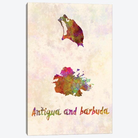 Antigua And Barbuda Map In Watercolor Canvas Print #PUR1800} by Paul Rommer Canvas Wall Art