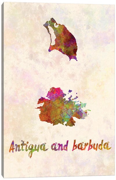 Antigua And Barbuda Map In Watercolor Canvas Art Print