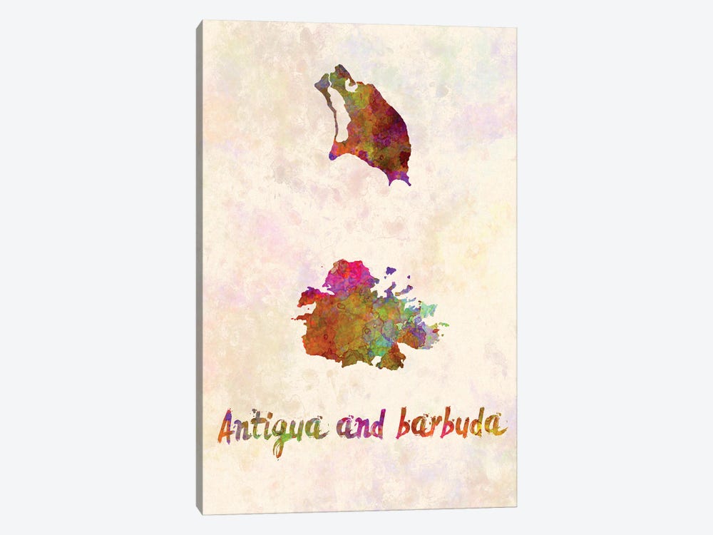 Antigua And Barbuda Map In Watercolor by Paul Rommer 1-piece Canvas Art Print