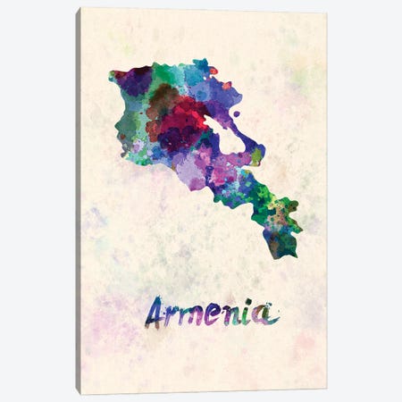 Armenia Map In Watercolor Canvas Print #PUR1801} by Paul Rommer Canvas Wall Art