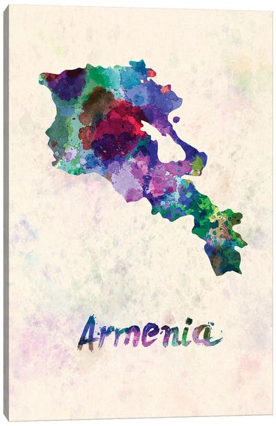 Armenia Map In Watercolor Canvas Art Print - Country Maps