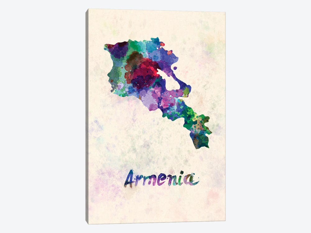 Armenia Map In Watercolor by Paul Rommer 1-piece Canvas Wall Art