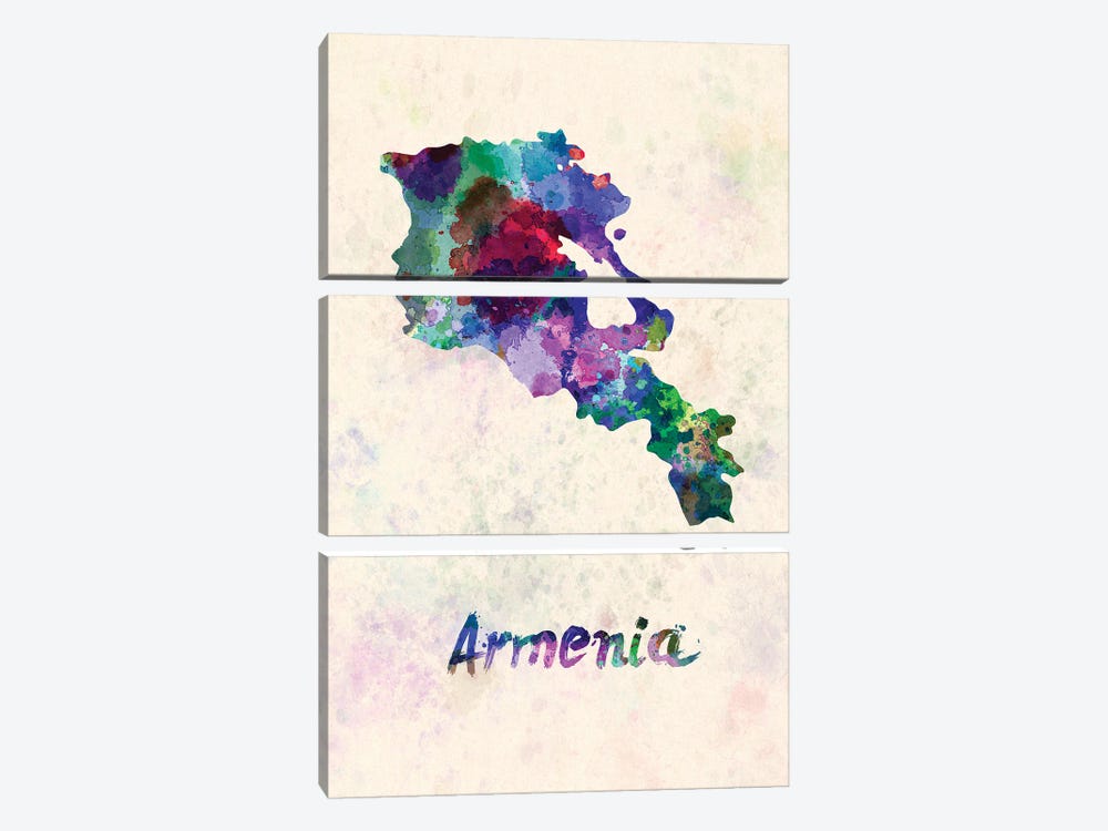 Armenia Map In Watercolor by Paul Rommer 3-piece Canvas Art