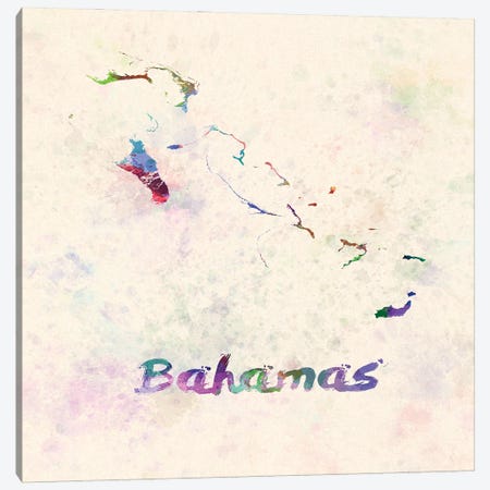 Bahamas Map In Watercolor Canvas Print #PUR1804} by Paul Rommer Canvas Art Print