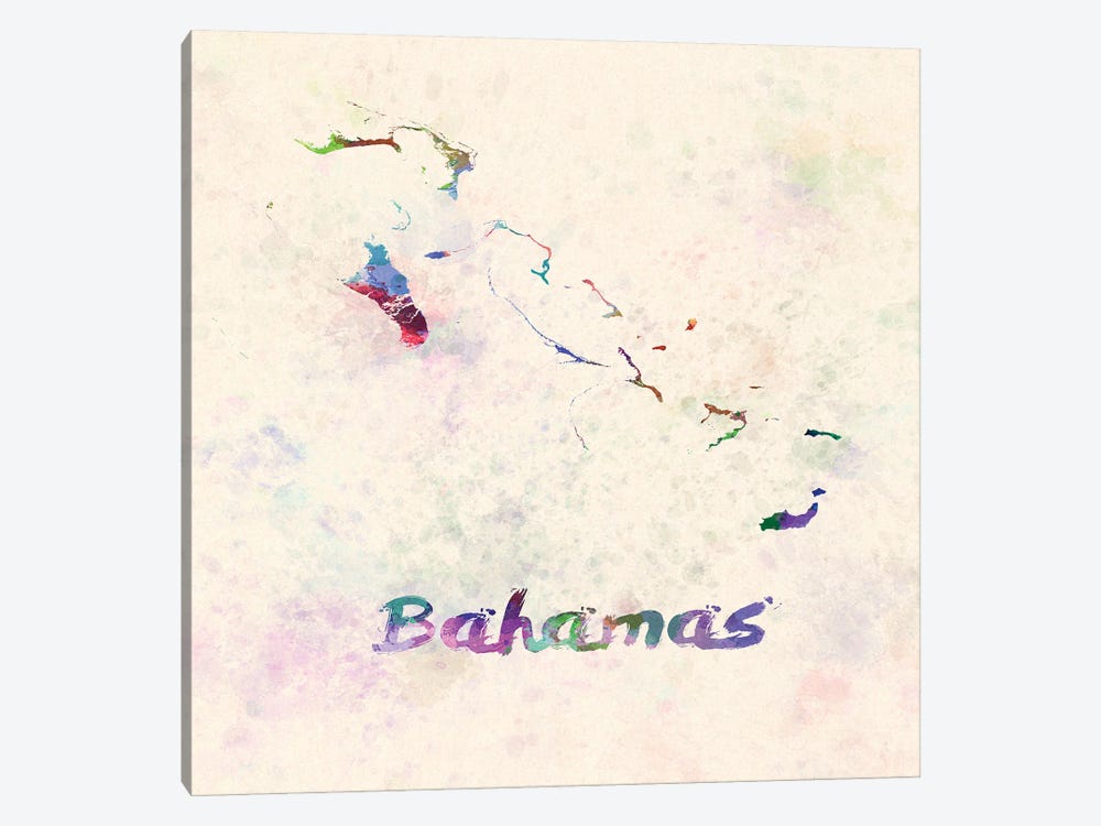 Bahamas Map In Watercolor by Paul Rommer 1-piece Art Print