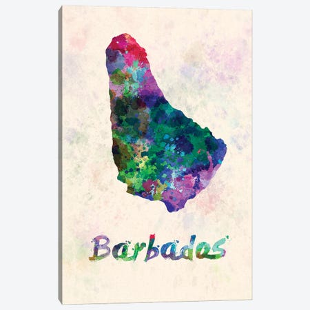 Barbados Map In Watercolor Canvas Print #PUR1805} by Paul Rommer Canvas Art Print