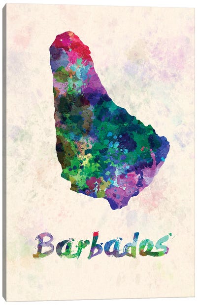 Barbados Map In Watercolor Canvas Art Print - Barbados