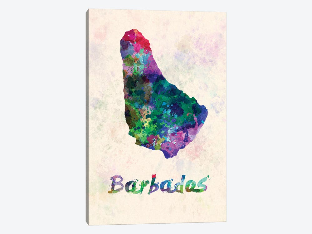 Barbados Map In Watercolor by Paul Rommer 1-piece Canvas Wall Art