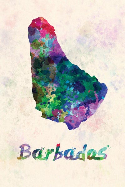 Barbados: Barbados Map In Watercolor by Paul Rommer