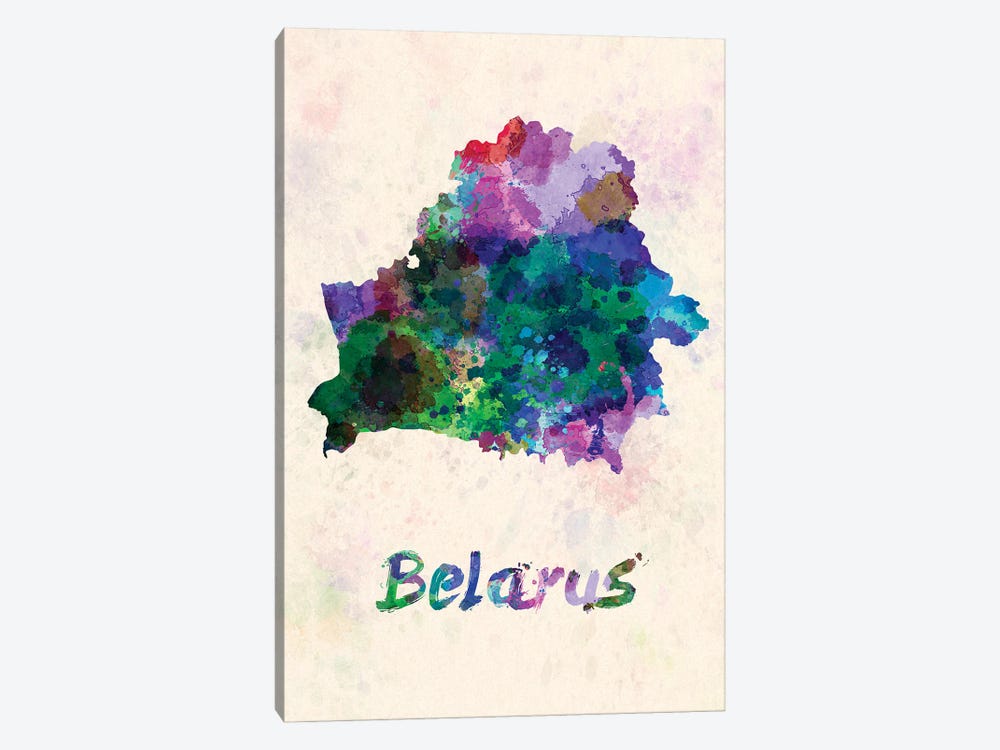 Belarus Map In Watercolor by Paul Rommer 1-piece Canvas Art Print