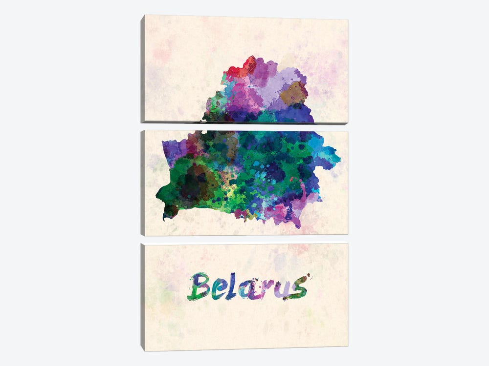 Belarus Map In Watercolor by Paul Rommer 3-piece Canvas Print