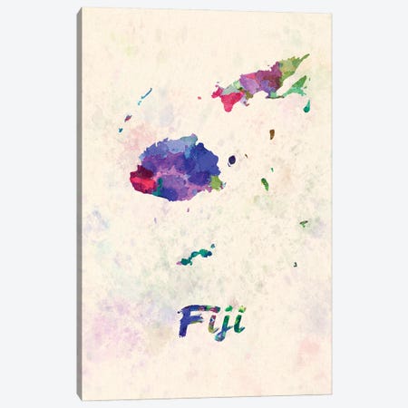 Fiji Map In Watercolor Canvas Print #PUR1814} by Paul Rommer Canvas Art