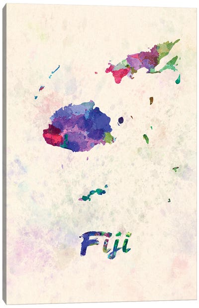 Fiji Map In Watercolor Canvas Art Print - Fiji