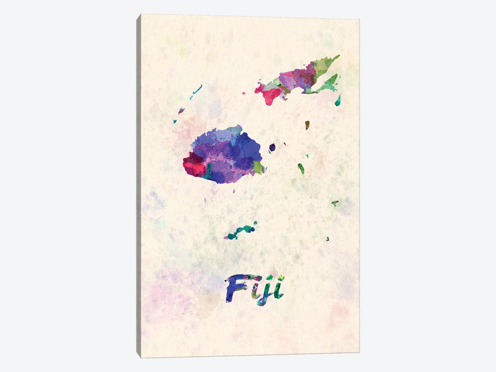 Fiji Map In Watercolor by Paul Rommer 1-piece Canvas Art