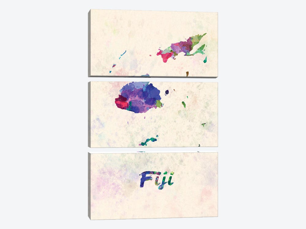 Fiji Map In Watercolor by Paul Rommer 3-piece Canvas Art