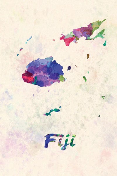 Fiji: Fiji Map In Watercolor by Paul Rommer
