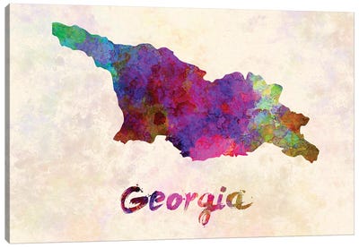 Georgia Map In Watercolor Canvas Art Print - Georgia Art